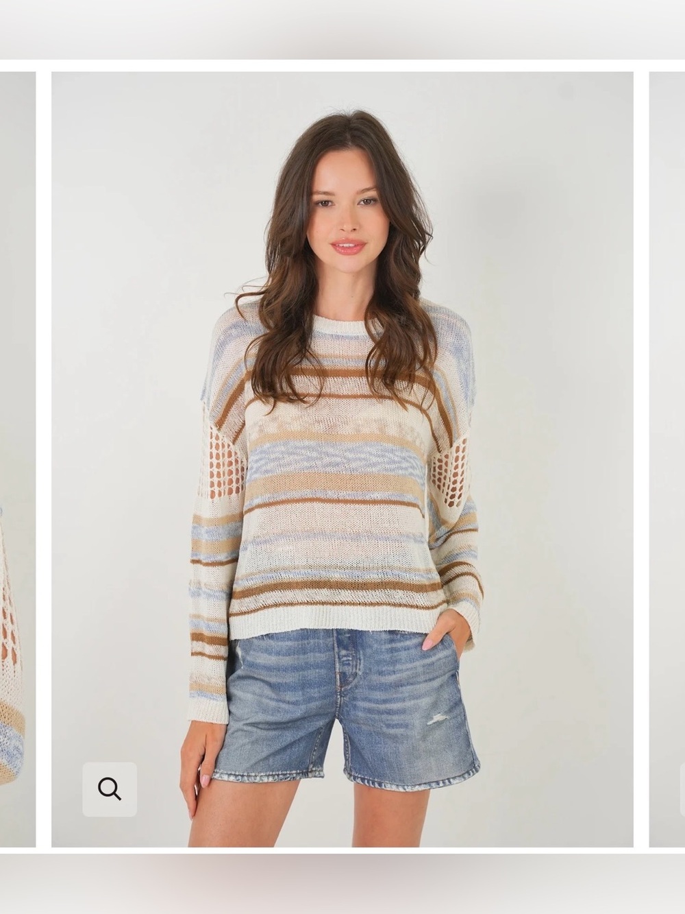 STITCHDROP CABANA MESH Light Blue and Beige Striped Knit Sweater Size S